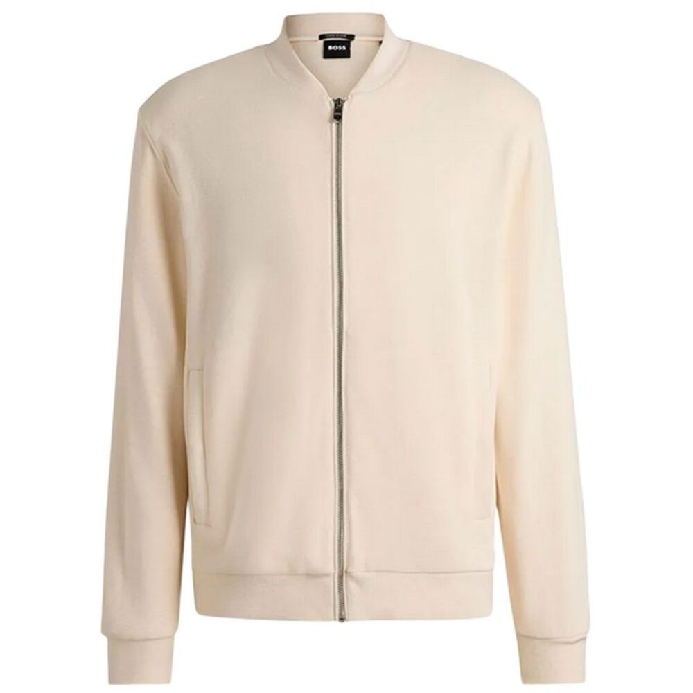Boss Mens Solid Front Pocket Bomber Jacket / White